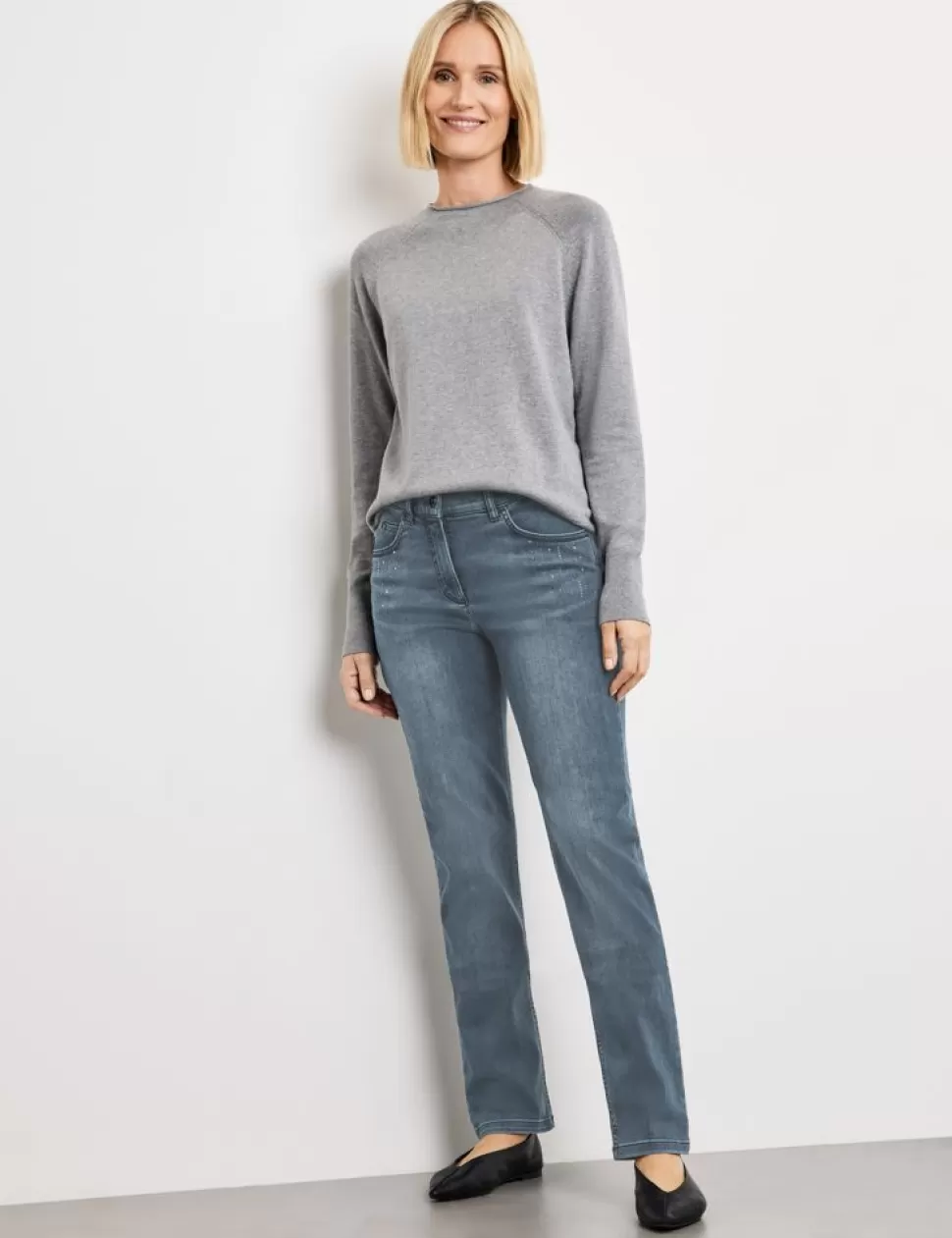 Jeans>GERRY WEBER Best4Me Slim Fit Denim Sateen Met Sierlijke Steentjes