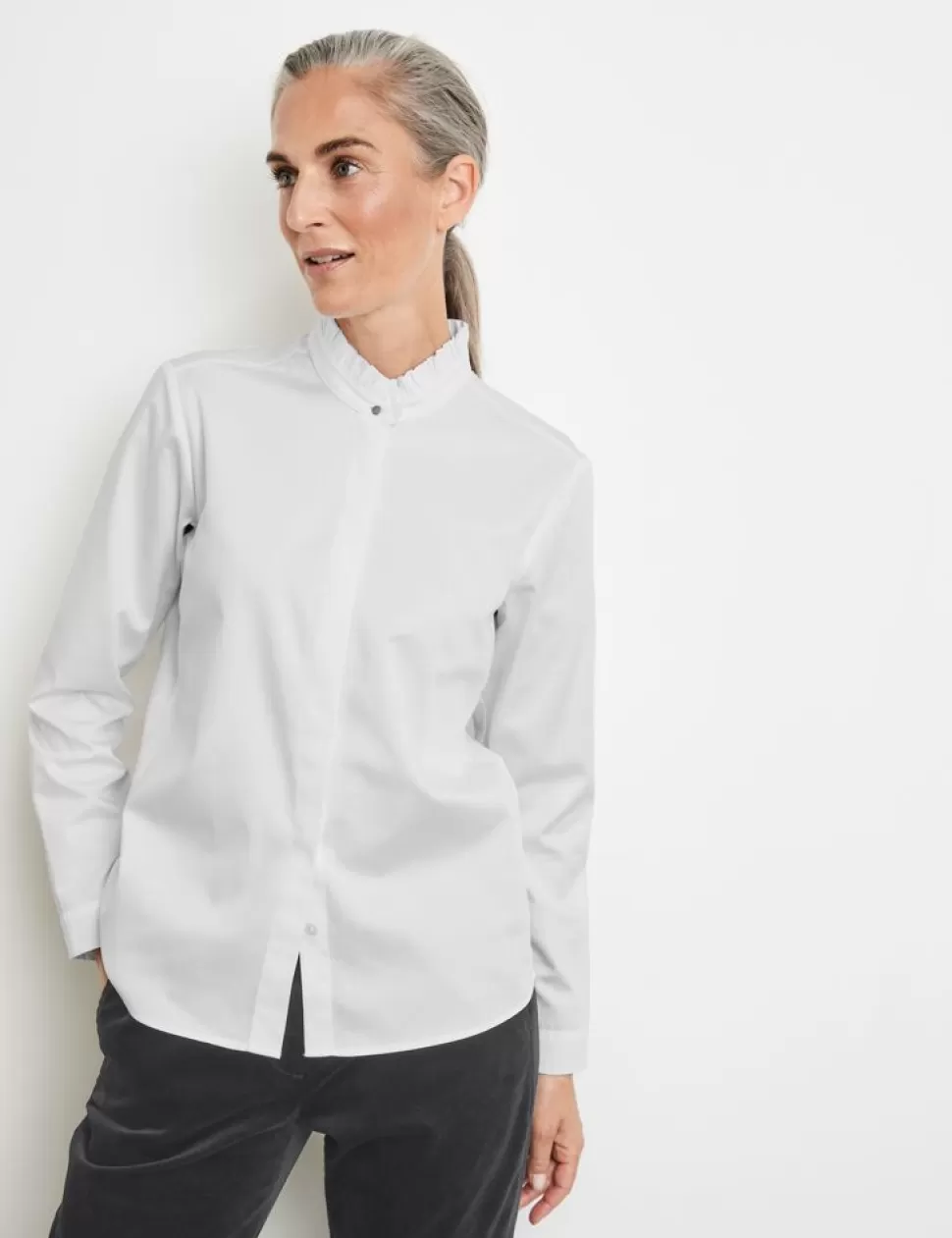 Feestelijke Blouses>GERRY WEBER Blouse Met Gerimpelde Opstaande Kraag