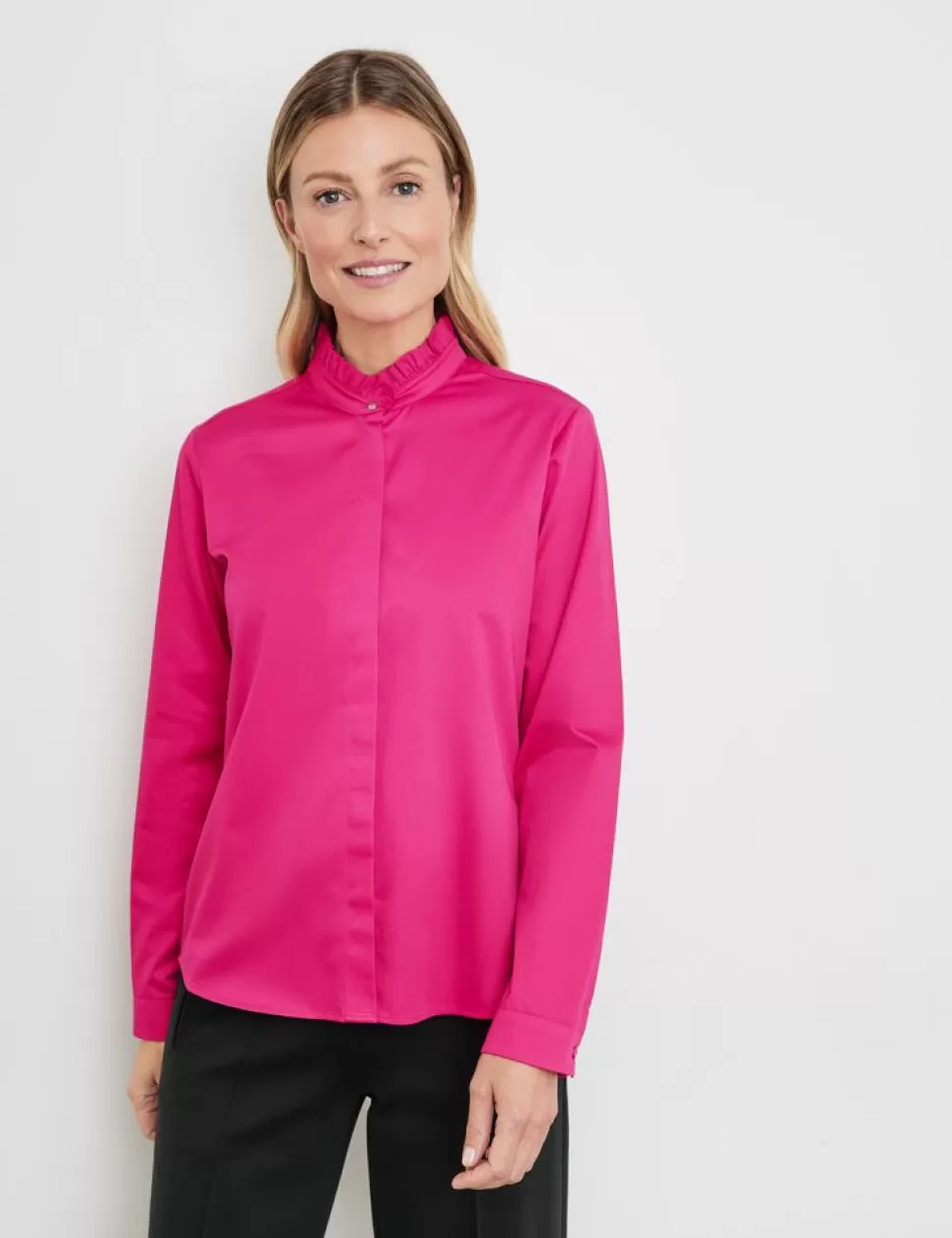 Feestelijke Blouses>GERRY WEBER Blouse Met Gerimpelde Opstaande Kraag