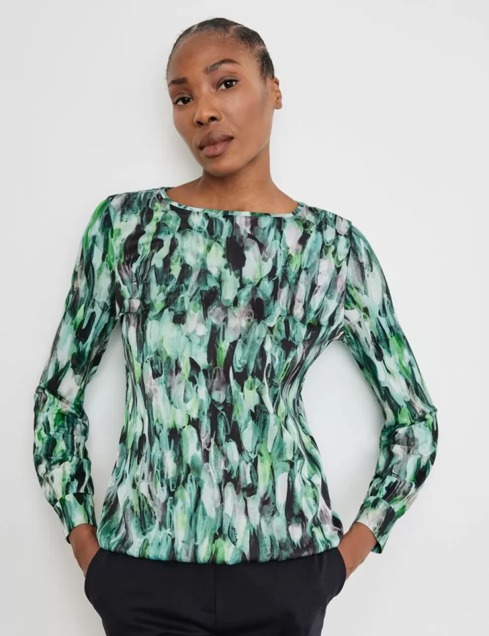 Shirts>GERRY WEBER Blouseshirt Met Motief En Diverse Materialen