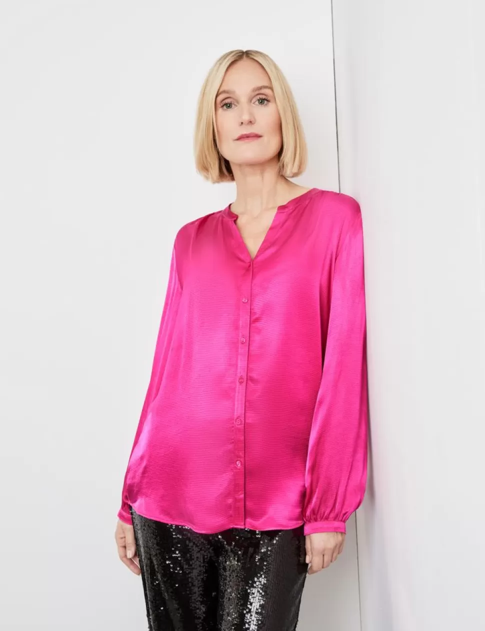 Feestelijke Blouses>GERRY WEBER Gesatineerde Blouse Met Afgeronde Zoom