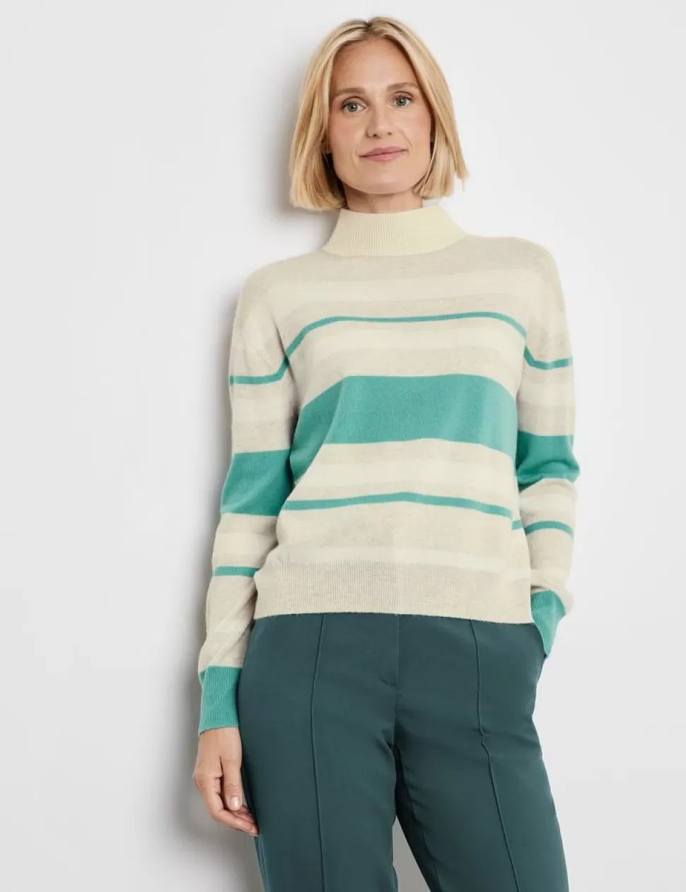 Truien>GERRY WEBER Gestreepte Wollen Trui Met Turtleneck