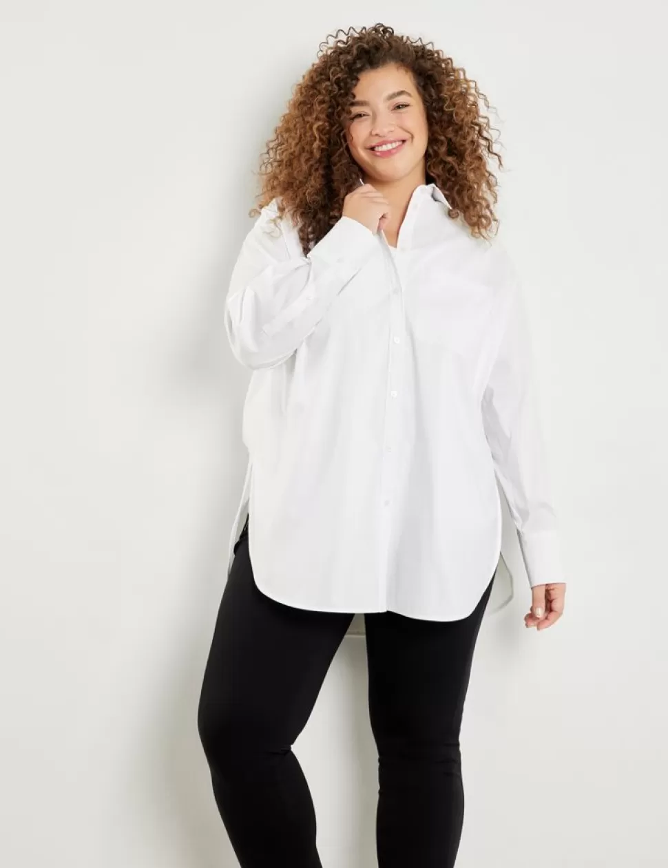 Feestelijke Blouses>SAMOON Klassieke Lange Blouse Organic Cotton