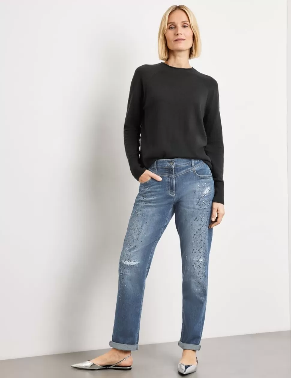 Jeans>GERRY WEBER Relaxed Fit Jeans Met Sierlijke Steentjes