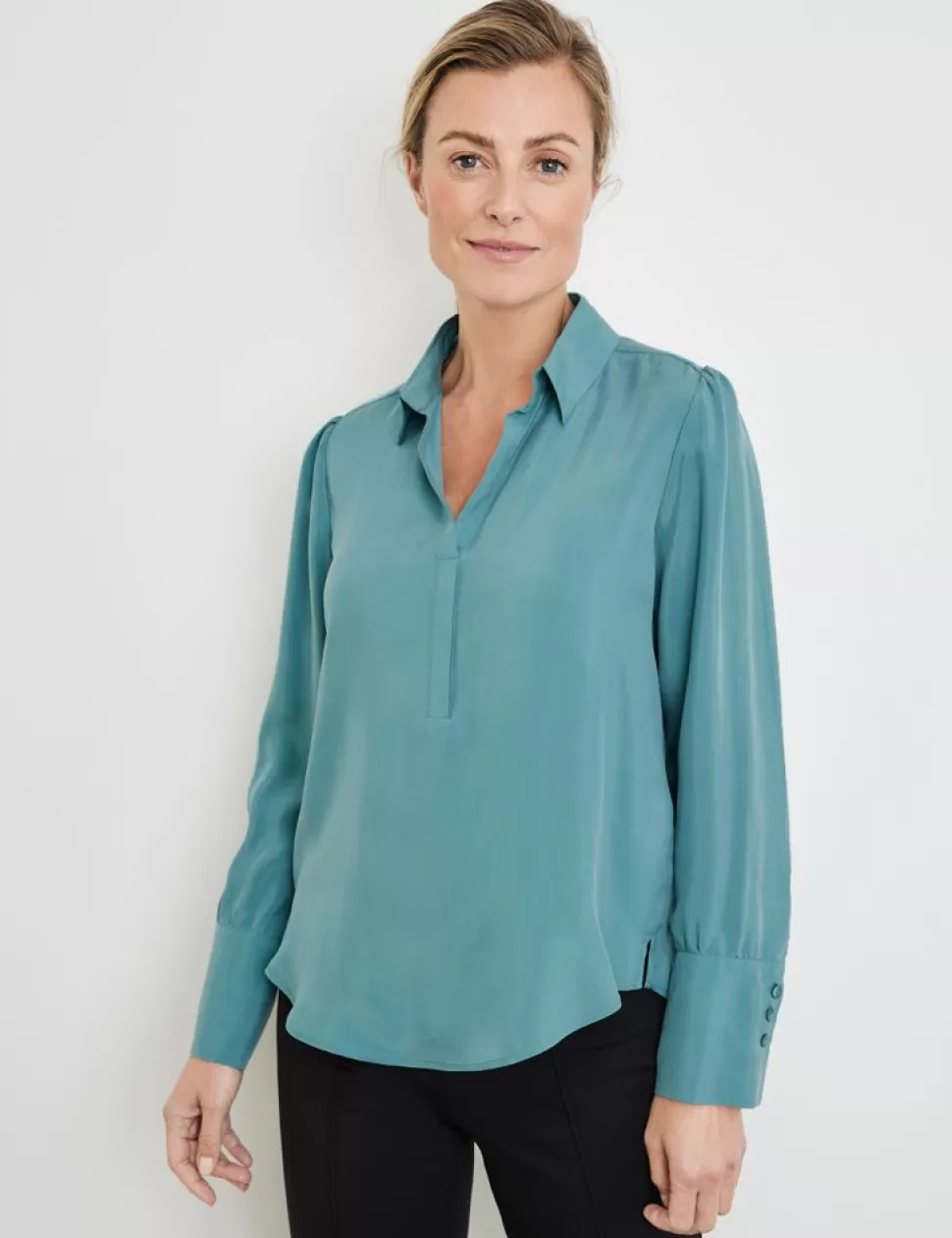 Feestelijke Blouses>GERRY WEBER Soepele Blouse Met Langer Achterpand En Zijsplitten